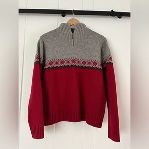 Woolrich 100% Lambswool Fair Isle Red Grey Quarter Zip Sweater Women's Large
